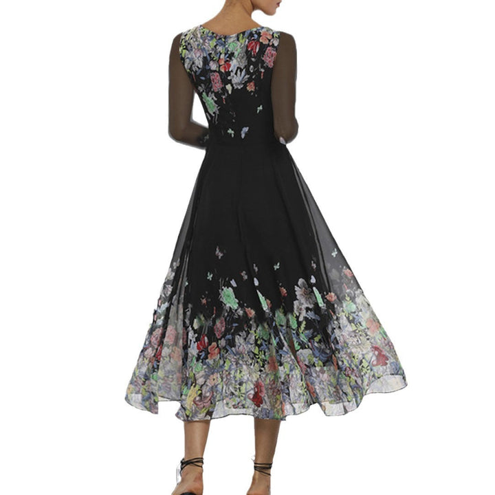 Women's Elegant Floral Maxi Dress with Sheer Sleeves and Flowing Cut Chic Und Stil