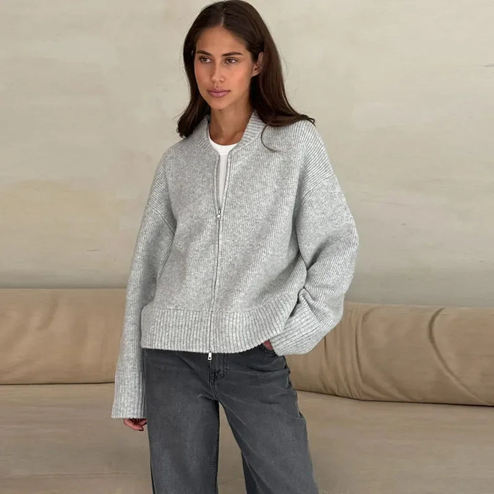 Veste en tricot oversize pour femmes avec zipper intégral Chic & Stil