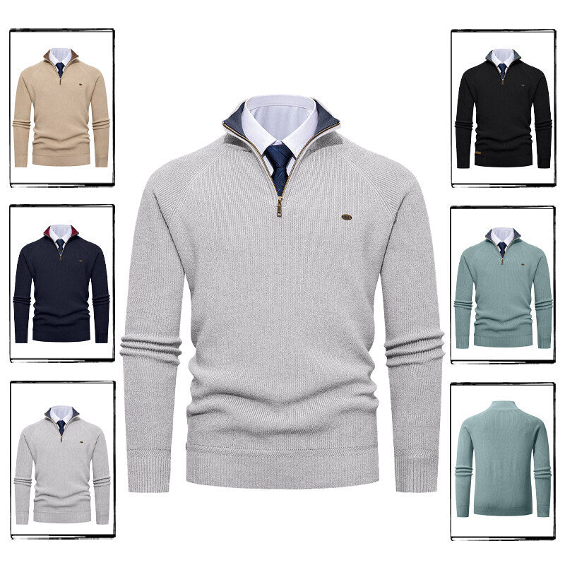 Elegant knitted pullover for men with high collar and zipper Lune London