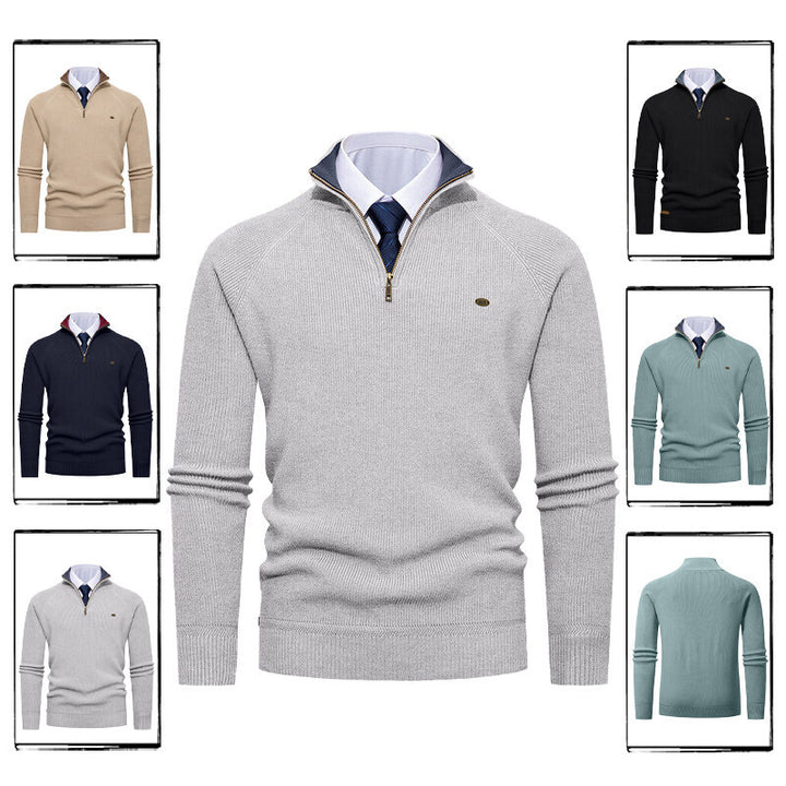 Elegant knitted pullover for men with high collar and zipper Lune London
