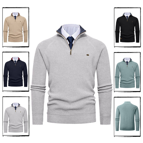 Elegant knitted pullover for men with high collar and zipper Lune London