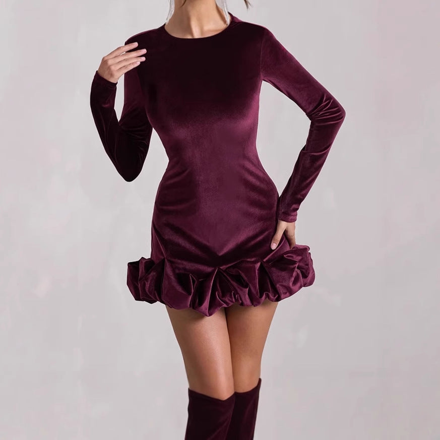 Lune London refined velvet mini dress for women with voluminous ruffle details