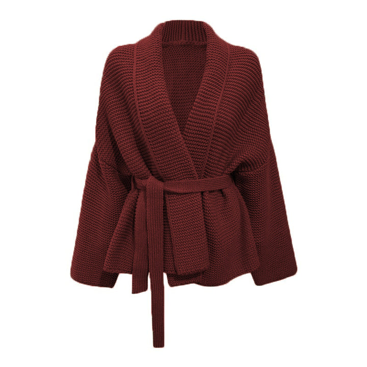 Women's chunky knit cardigan with wide shawl collar and tieable belt Lune Londonl