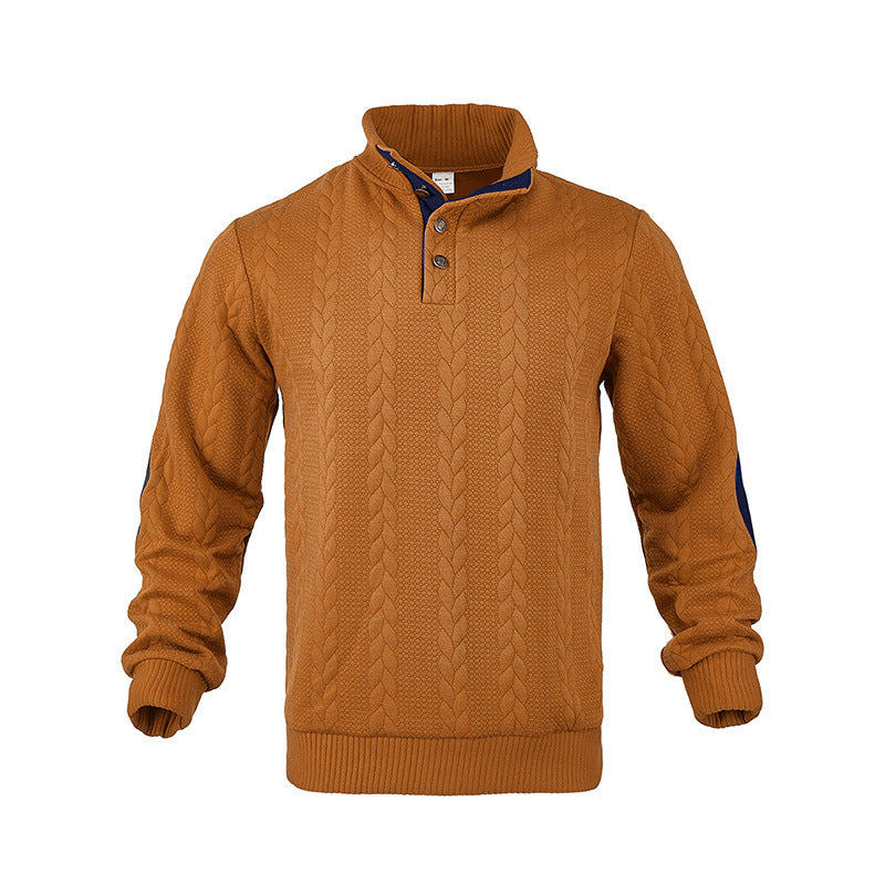 Modern knit sweater for men with high collar and contrasting accents Lune London