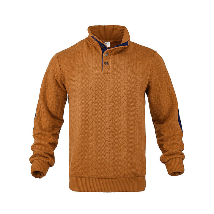 Modern knit sweater for men with high collar and contrasting accents Lune London