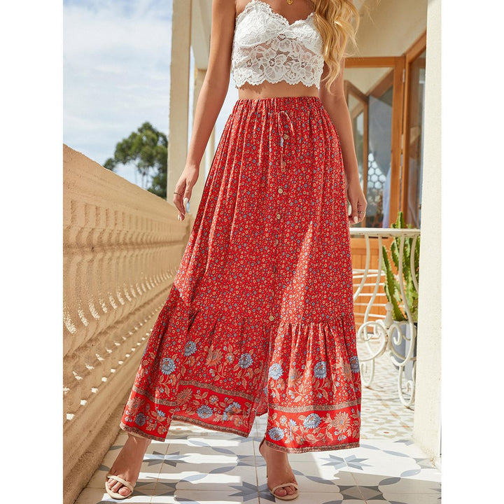 Summer dresses for women long, floral with elastic waist and ruffle finish Lune London