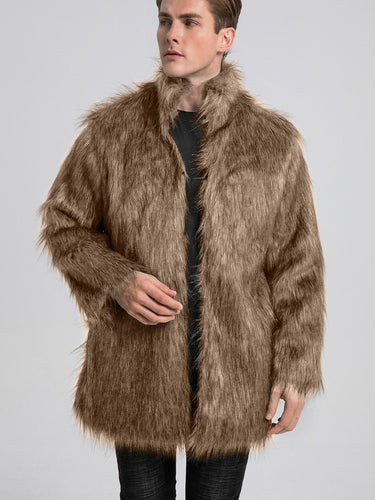 Men's Elegant Faux Fur Coat with Wide Collar Lune London
