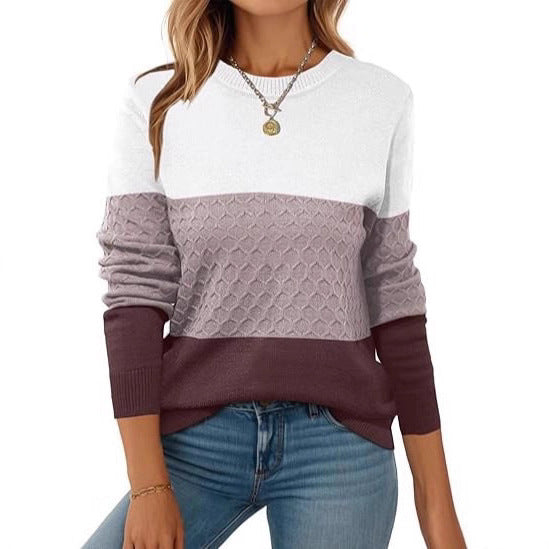 Fashionable structured sweater for women with contrasting color blocks Lune London