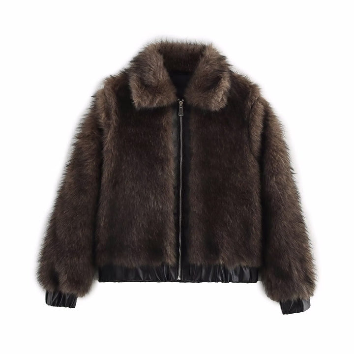 Dames luxueuse veste en fausse fourrure avec ceinture élastique Lune London