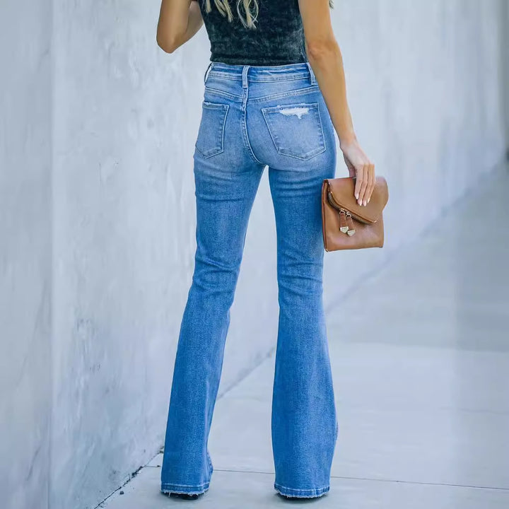 Women's flared jeans with ripped details and high waist Lune London