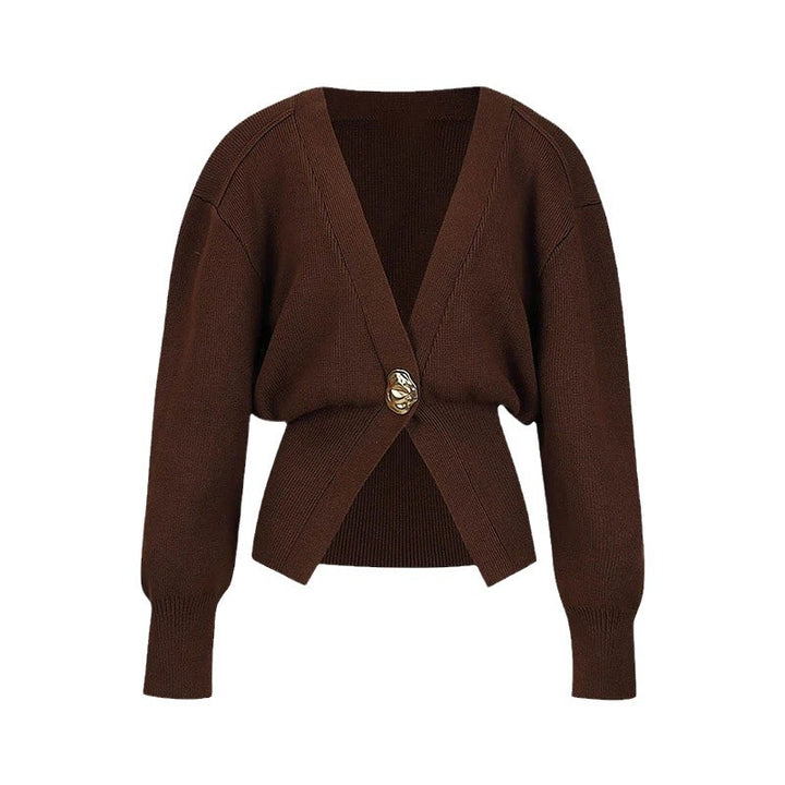 Elegant knit jacket for women with deep V-neck and stylish button placket Lune London