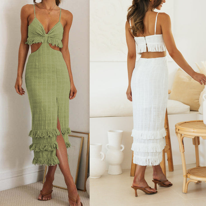 Robe maxi femme avec franges et détails découpés Chic & Stil