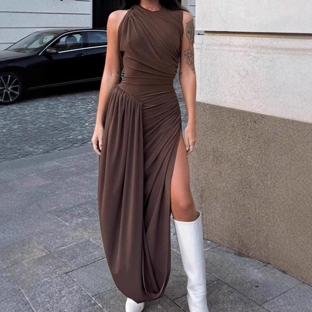 Women Elegant Wrap Dress with High Slit Design and Asymmetric Cut Lune London