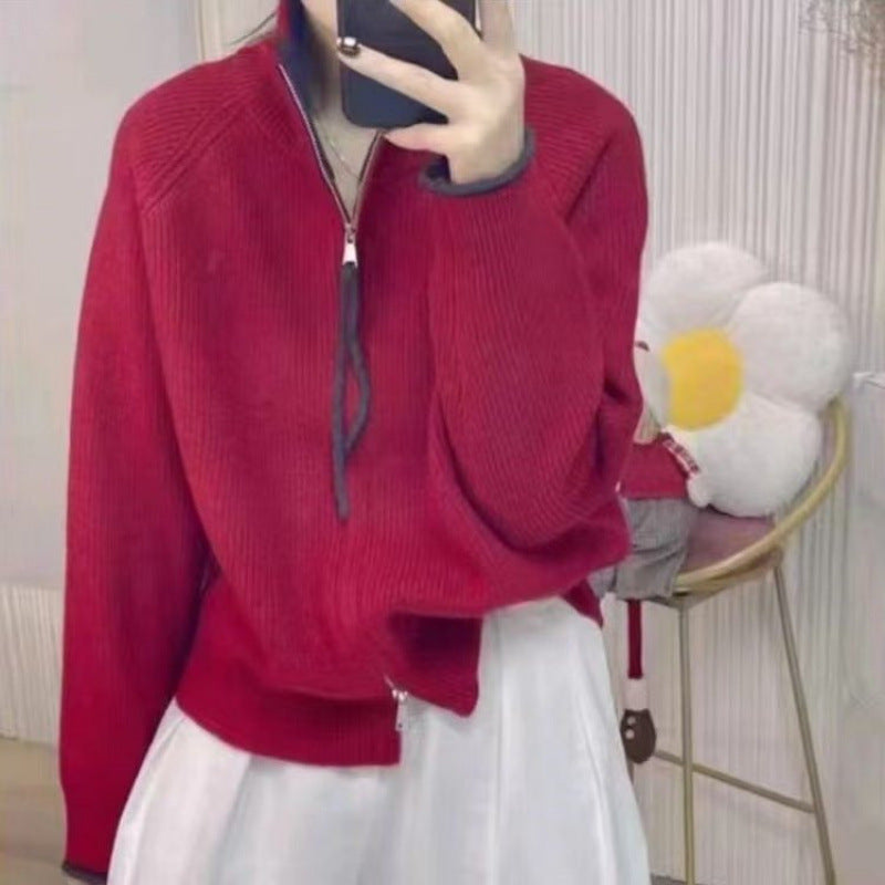 Pull en tricot pour femmes avec col montant et fermeture éclair Chic & Stil