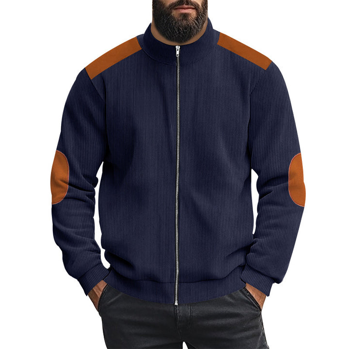 Sporty knitted jacket for men with contrasting leather applications Lune London