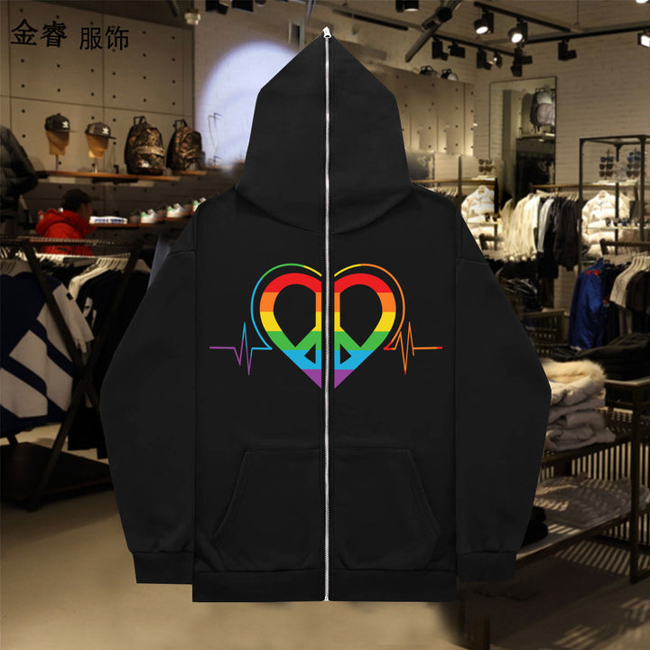 Ladies sporty hoodie with colorful heart pattern and practical pockets Lune London