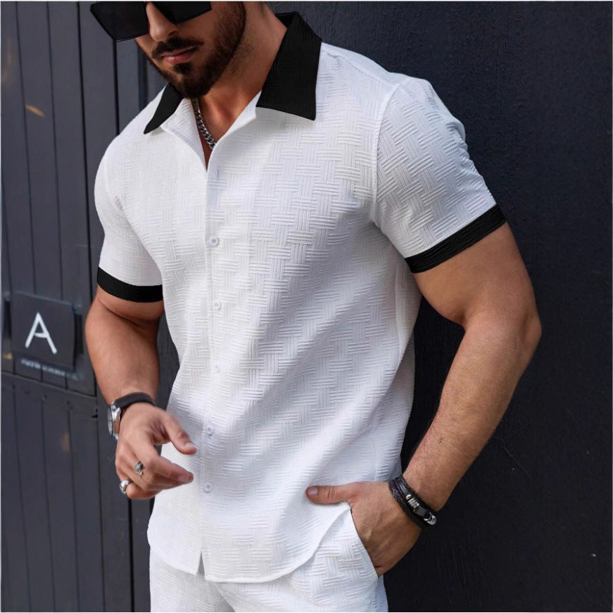 Short-sleeved shirt for men with structured design and contrasting collar Lune London