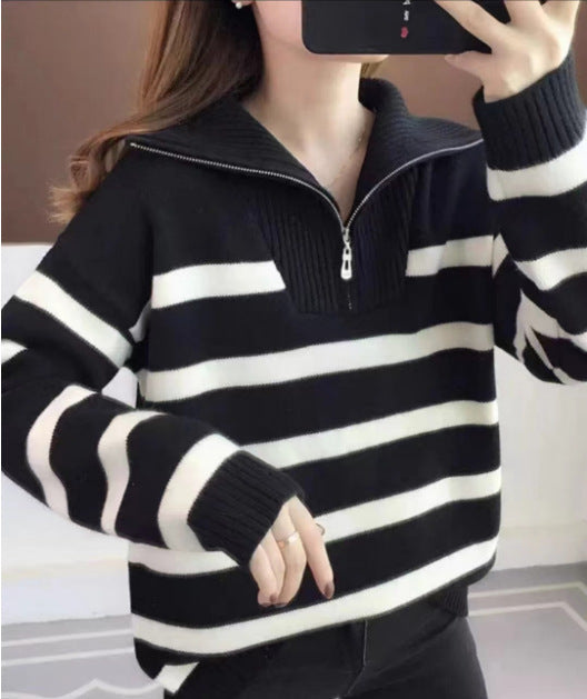 Casual sweater for women with high collar and decorative zipper Lune London