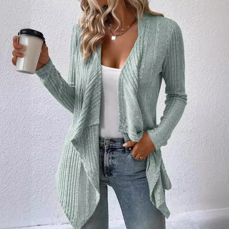 Ladies comfortable cardigan with relaxed fit and asymmetrical hem Lune London