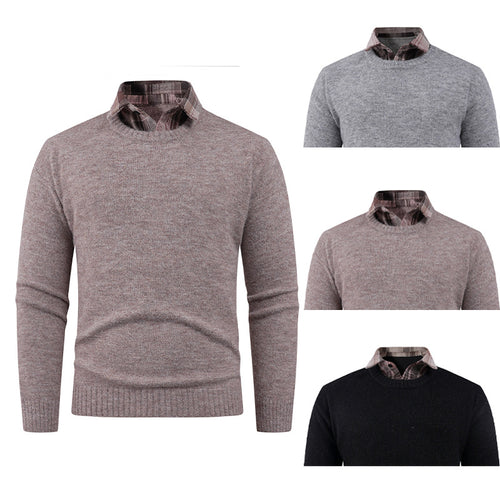 Men's Fine Crew Neck Sweater with Integrated Shirt Collar Lune London