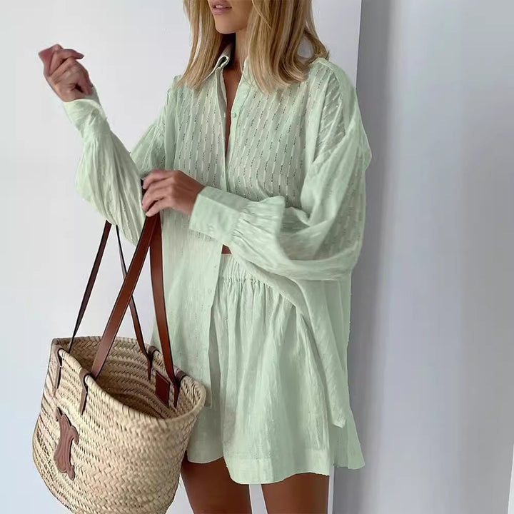 Casual short sleeve blouse set for women with elastic waist and relaxed fit Lune London