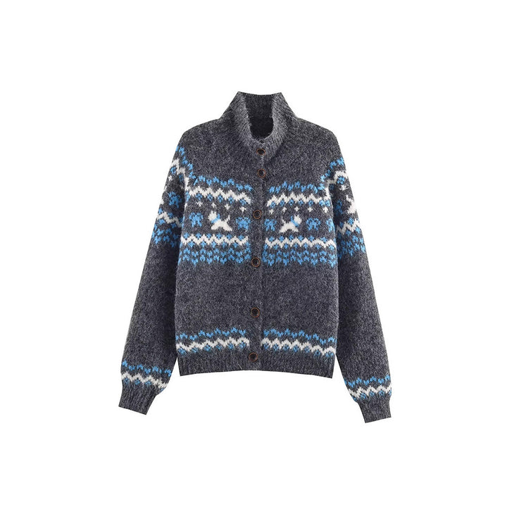 Women's cardigan with high collar and traditional Norwegian design Lune London