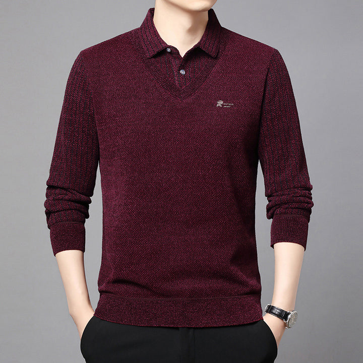 Elegant V-neck sweater for men with structured sleeves and a classic shirt collar Lune London