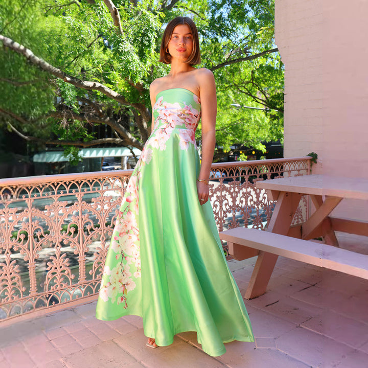 Chic & Stil Women's Strapless Maxi Dress with Floral Print