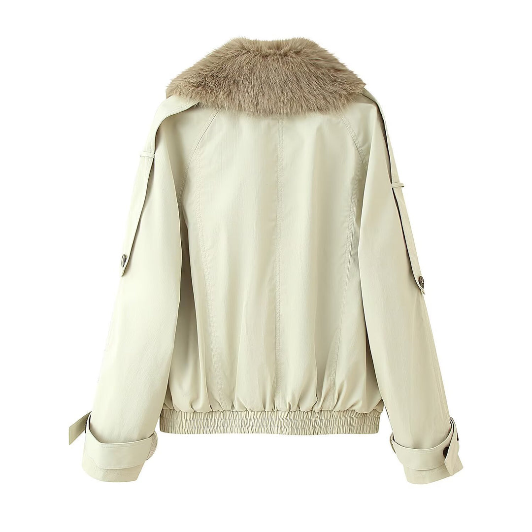 Trendy women's transitional jacket with removable fur collar Lune London
