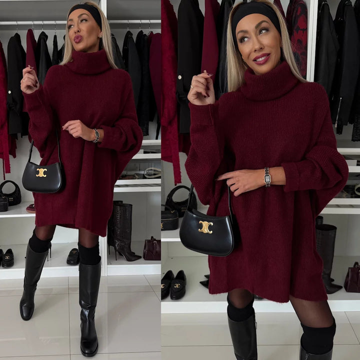 Oversized knitted sweater for women with high collar and soft material Lune London