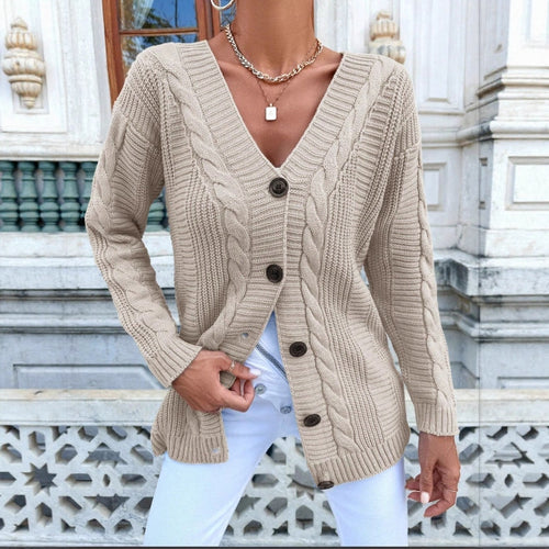 Cardigan pour femmes avec motif en câble et détails de boutons classiques Chic & Stil