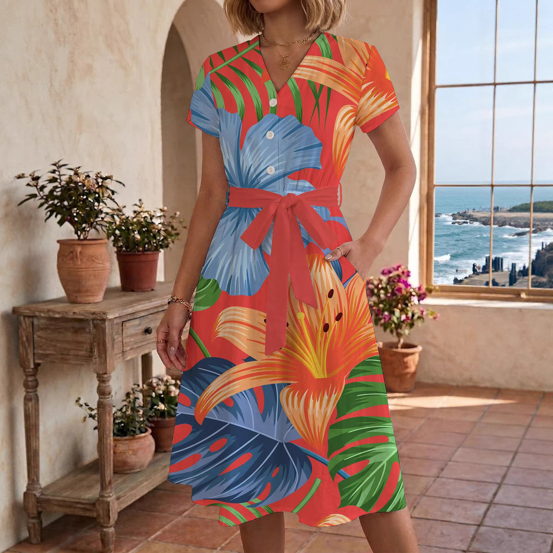 Women's Midi Dress with Floral Accents and Tailored Fit Lune London