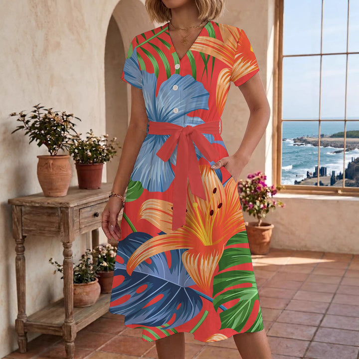 Women's Midi Dress with Floral Accents and Tailored Fit Lune London