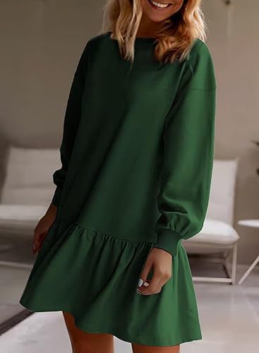 Women's Casual Sweatshirt Dress with Voluminous Sleeves and Ruffled Hem Lune London