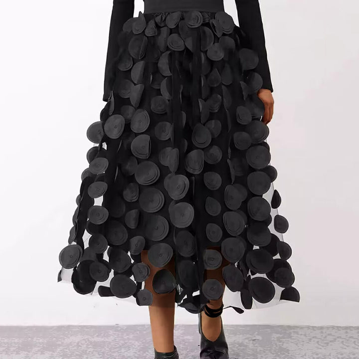 Elegant tulle skirt for women with 3D flower appliqués Lune London