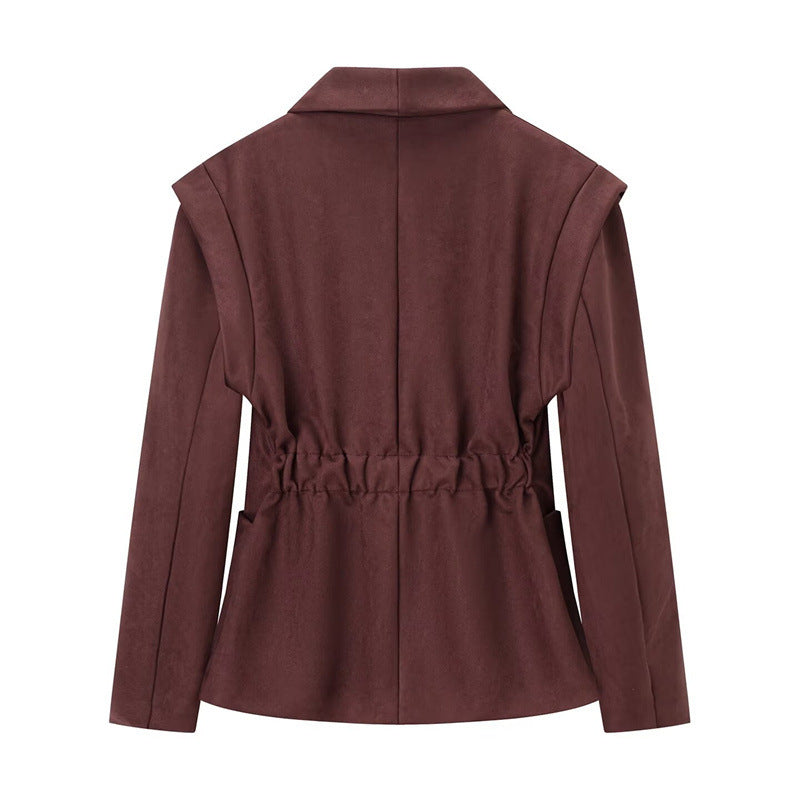Elegant faux suede blazer jacket for women with tailored fit and double-button closure Lune London