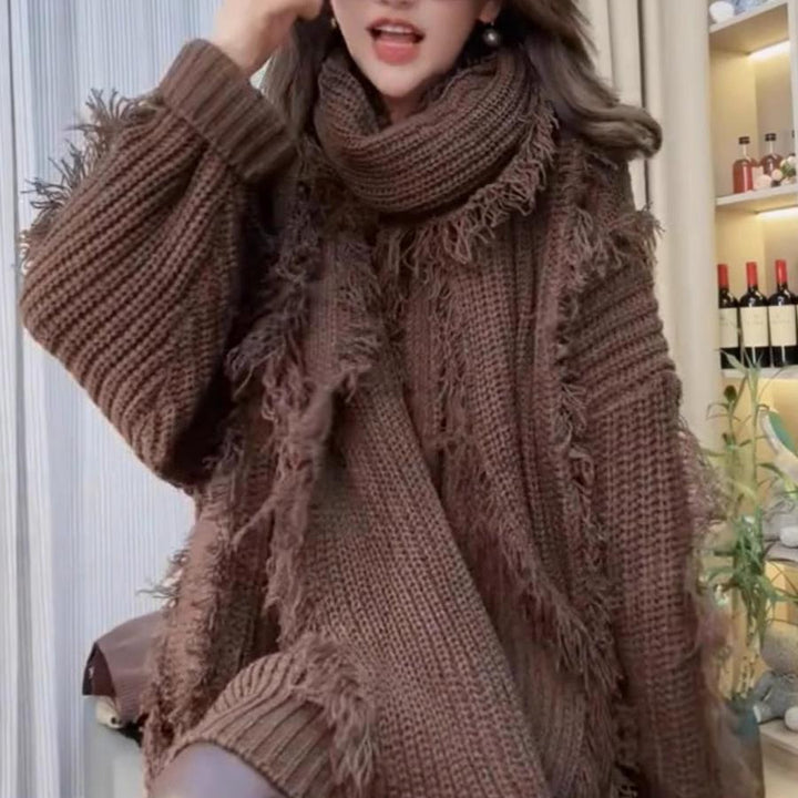 Pull en tricot épais pour femmes avec bords effilochés et décolleté en V Chic & Stil