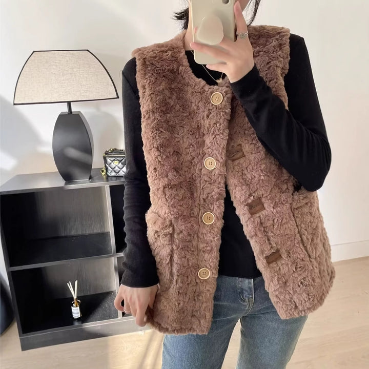 Gilet teddy femme confortable avec grandes poches Chic & Stil