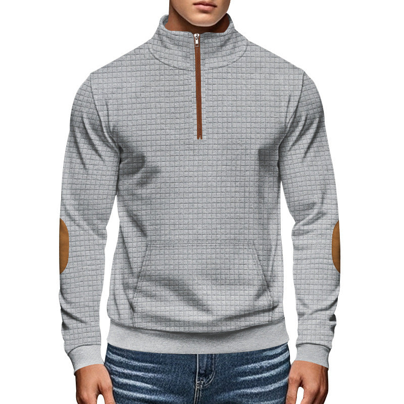 Sporty pullover for men with half-zip closure and textured surface Lune London