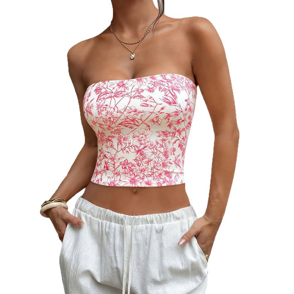 Chic & Stil Women's Opaque Short Top with Floral Patterns