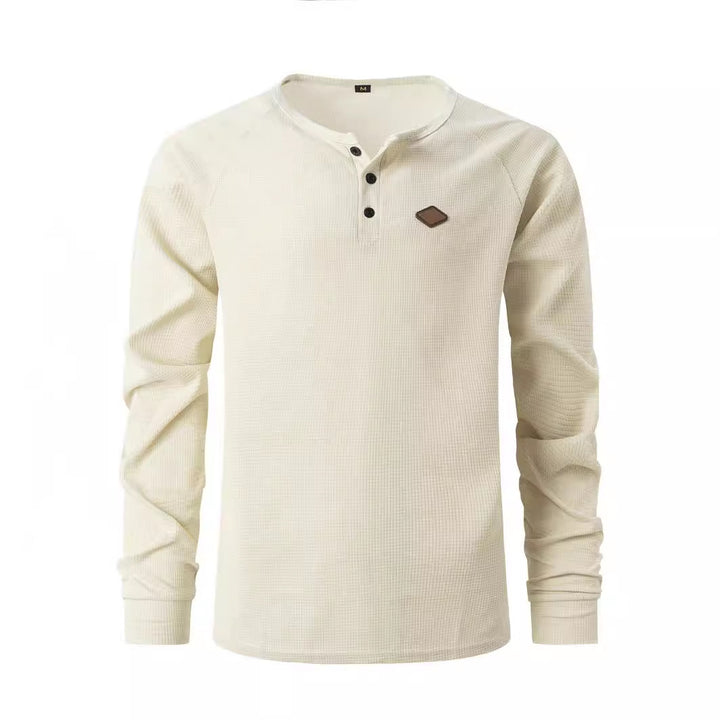 Men's Long Sleeve Henley Shirt with Textured Fabric and Fashionable Button Details Lune London