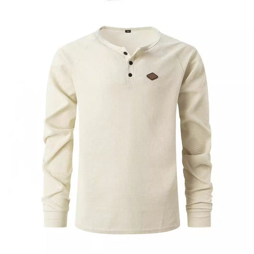 Men's Long Sleeve Henley Shirt with Textured Fabric and Fashionable Button Details Lune London