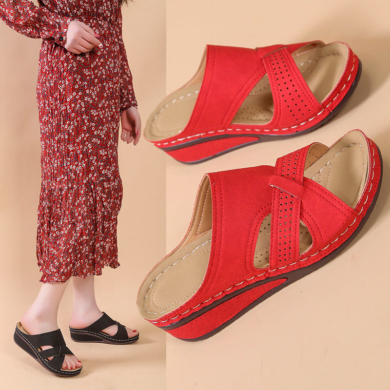 Comfortable wedge heel sandals for women with perforated details and non-slip sole Lune London
