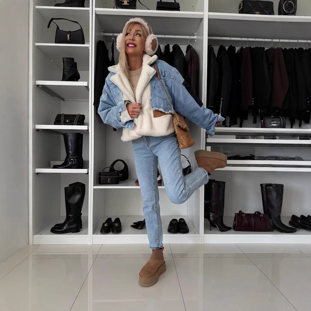 Veste en jean matelassée décontractée pour femmes avec des combinaisons de couleurs Chic & Stil