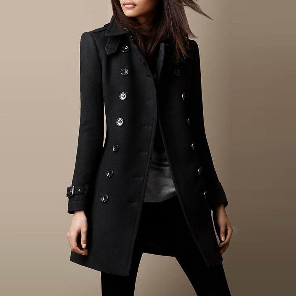 Lady elegant long coat with double breasted Lune London