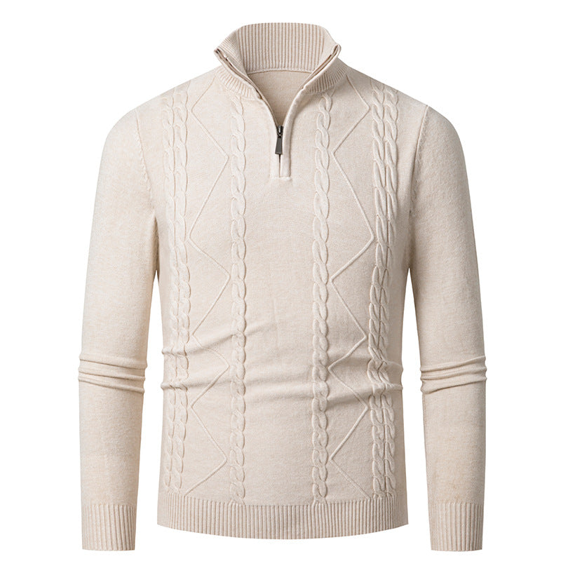 Knitted pull for men with half zip and textured pattern Lune London