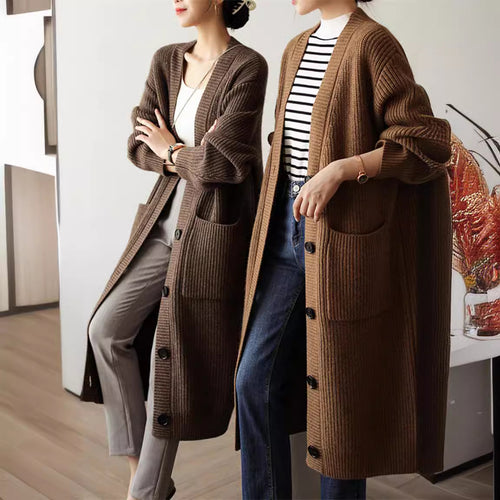 Knit coat for women with practical side pockets and elegant button details Lune London