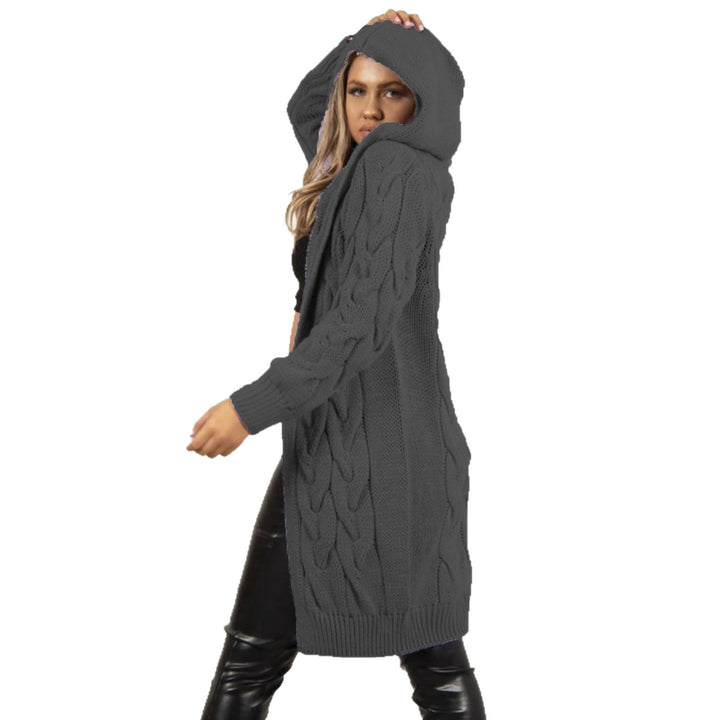 Women's knitted coat with hood and braided design Lune London