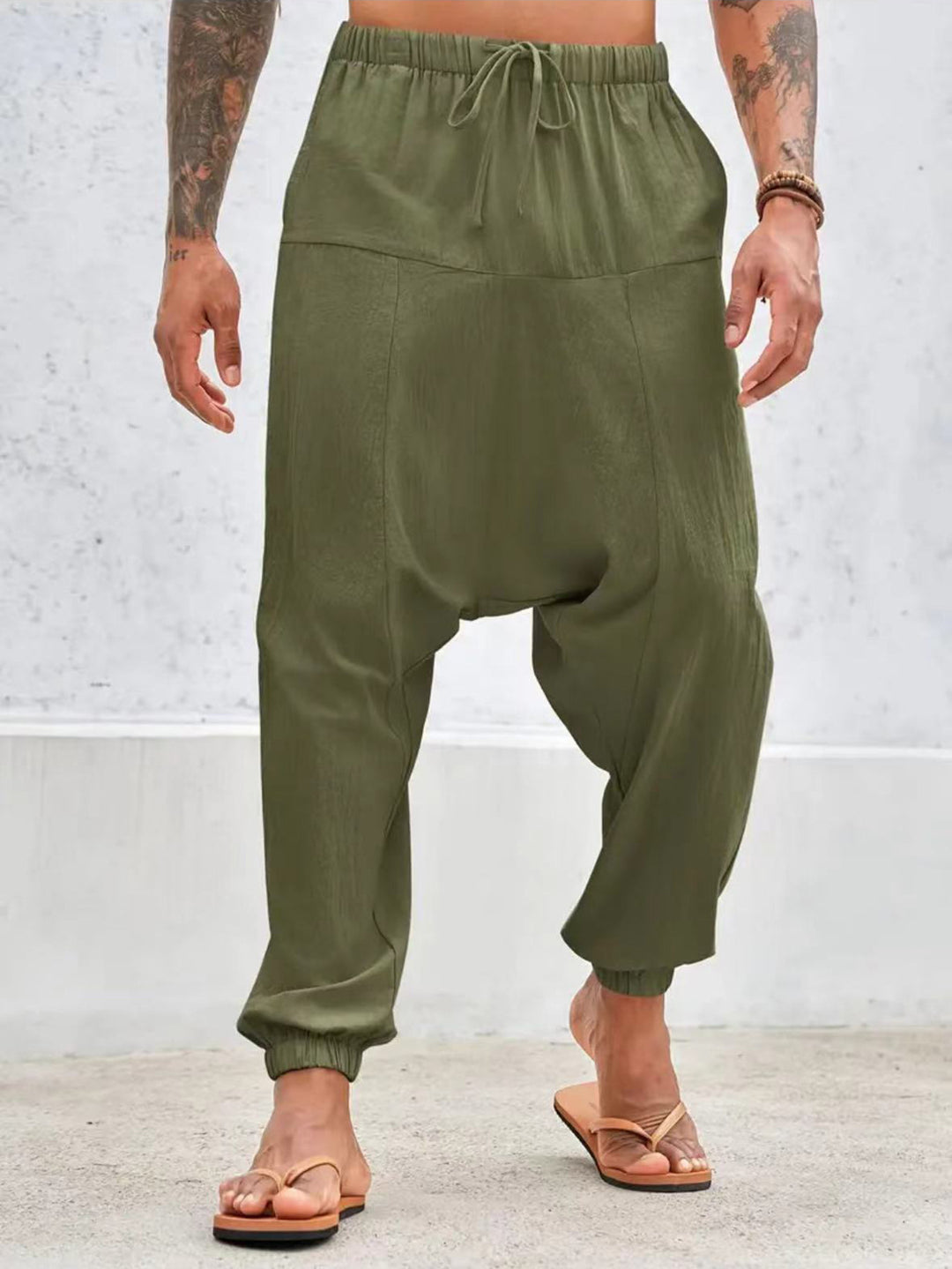 Casual harem pants for men with elastic waist and deep pockets Lune London