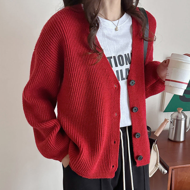 Oversized casual knit jacket for women with textured ribbed design Lune London